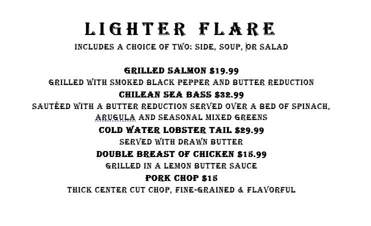 Lighter Flare Entrees